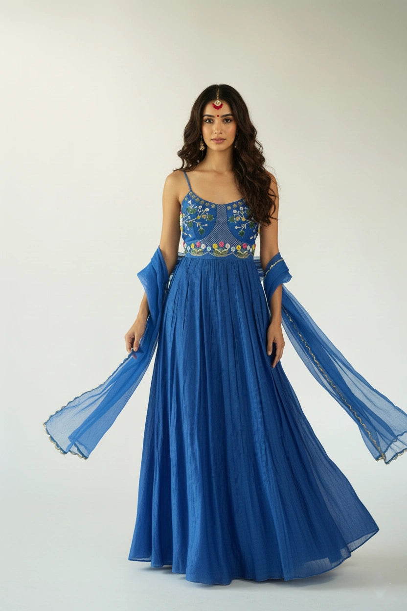 Hand-Embroidered Ocean Gown